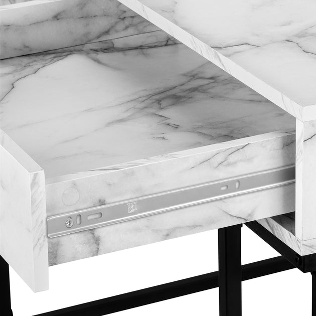 I 7558 Computer Desk - 48"L / White Marble-Look / Black Metal - Furniture Depot (7881391800568)