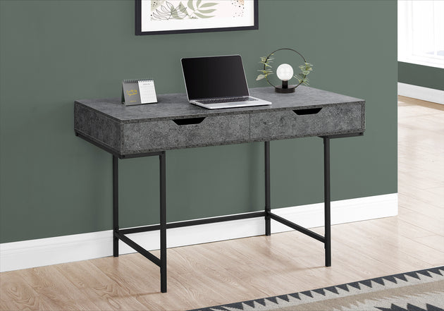 I 7559 Computer Desk - 48"L / Grey Stone-Look / Black Metal - Furniture Depot
