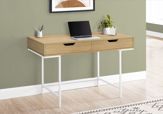 I 7569 Computer Desk - 48"L / Natural / White Metal - Furniture Depot