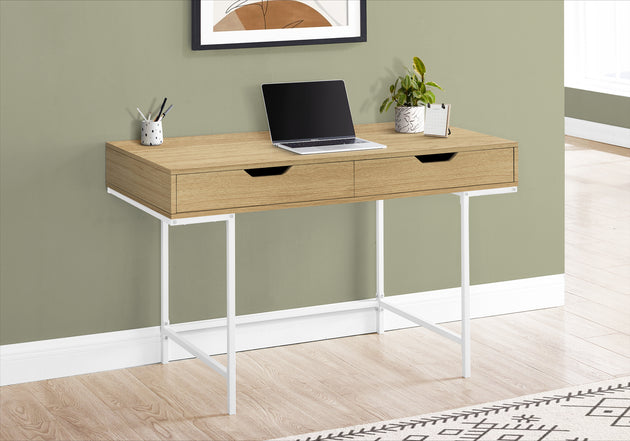 I 7569 Computer Desk - 48"L / Natural / White Metal - Furniture Depot
