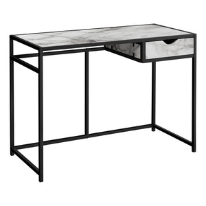 I 7571 Computer Desk - 42"L / White Marble-Look / Black Metal - Furniture Depot