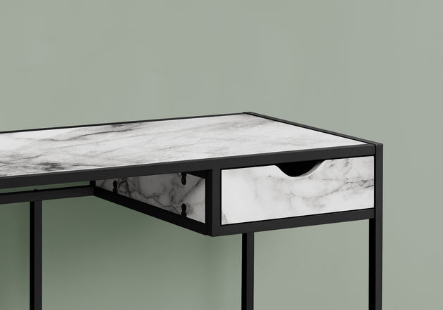 I 7571 Computer Desk - 42"L / White Marble-Look / Black Metal - Furniture Depot