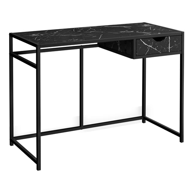 I 7572 Computer Desk - 42"L / Black Marble-Look / Black Metal - Furniture Depot