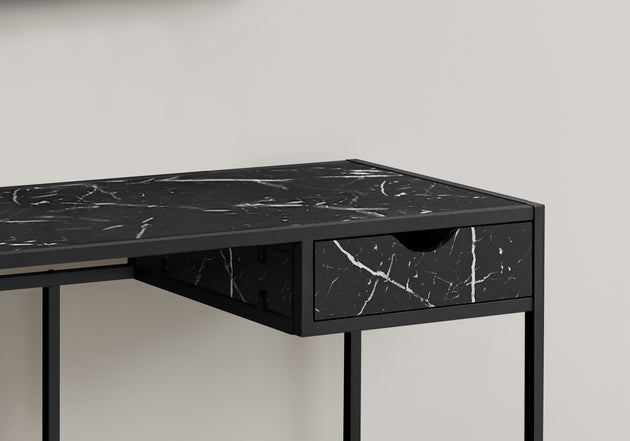 I 7572 Computer Desk - 42"L / Black Marble-Look / Black Metal - Furniture Depot