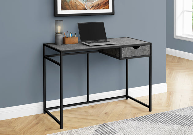 I 7573 Computer Desk - 42"L / Grey Stone-Look / Black Metal - Furniture Depot