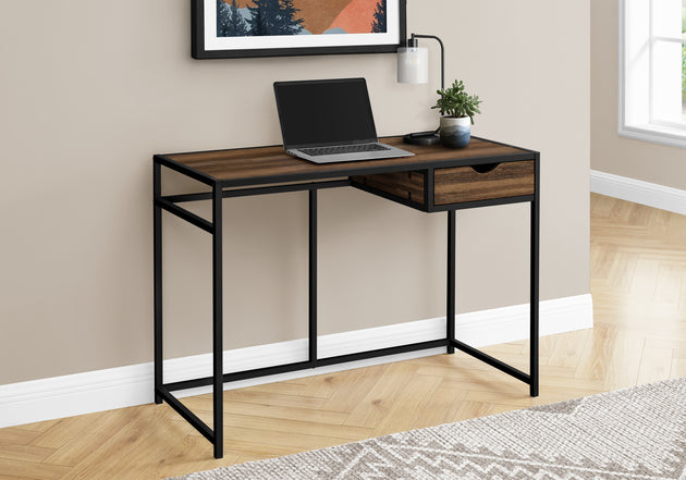 I 7574 Computer Desk - 42"L / Brown Reclaimed / Black Metal - Furniture Depot
