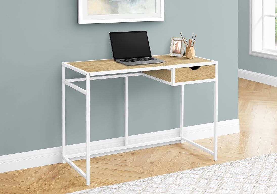 I 7575 Computer Desk - 42"L / Natural / White Metal - Furniture Depot