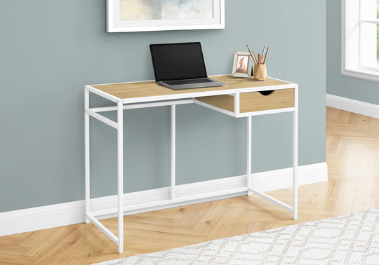 I 7575 Computer Desk - 42"L / Natural / White Metal - Furniture Depot