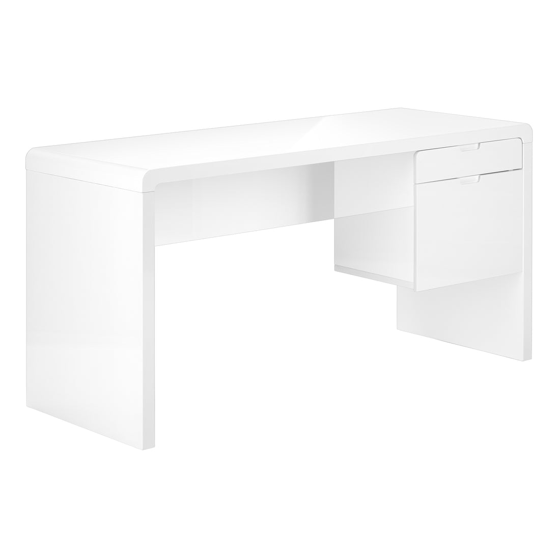I 7581 Computer Desk - 60"L / High Glossy White L/R Face Drawer - Furniture Depot
