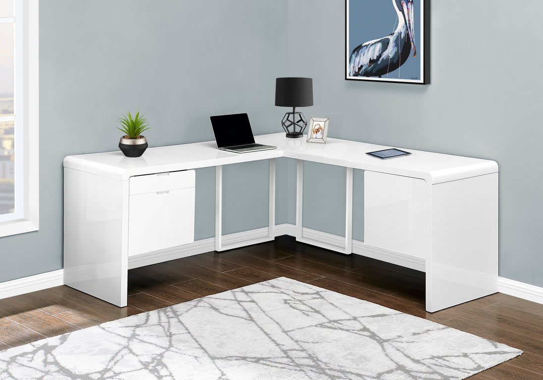 I 7582 Computer Desk - 72"L / High Glossy White Left/ Right Face - Furniture Depot