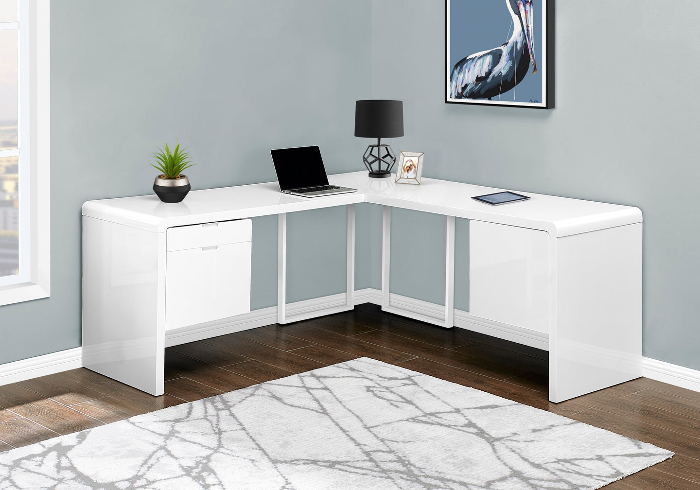 I 7582 Computer Desk - 72"L / High Glossy White Left/ Right Face - Furniture Depot