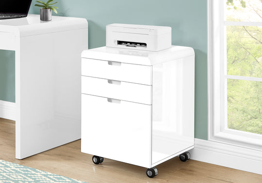 I 7583 Filing Cabinet - 3 Drawer / High Glossy White / Castors - Furniture Depot