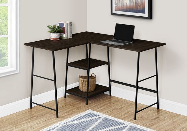 I 7590 Computer Desk - 48"L / Espresso Top / Black Metal Corner - Furniture Depot