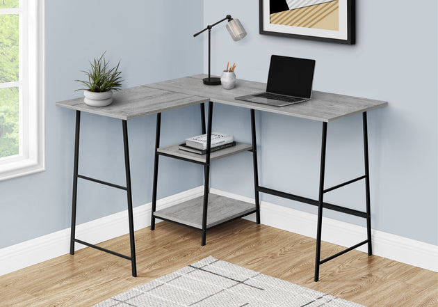 I 7591 Computer Desk - 48"L / Grey Top / Black Metal Corner - Furniture Depot