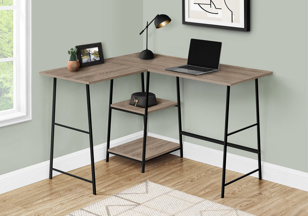 I 7592 Computer Desk - 48"L / Dark Taupe Top/ Black Metal Corner - Furniture Depot