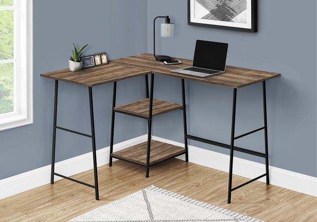 I 7593 Computer Desk - 48"L/ Brown Reclaimed/ Black Metal Corner - Furniture Depot