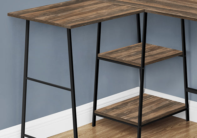 I 7593 Computer Desk - 48"L/ Brown Reclaimed/ Black Metal Corner - Furniture Depot