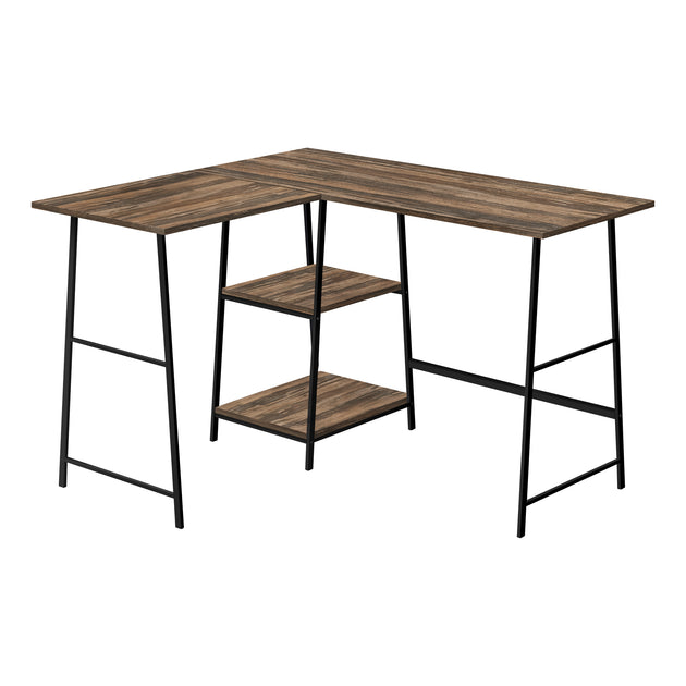 I 7593 Computer Desk - 48"L/ Brown Reclaimed/ Black Metal Corner - Furniture Depot