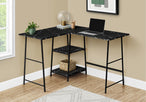 I 7594 Computer Desk - 48"L / Black Marble / Black Metal Corner - Furniture Depot