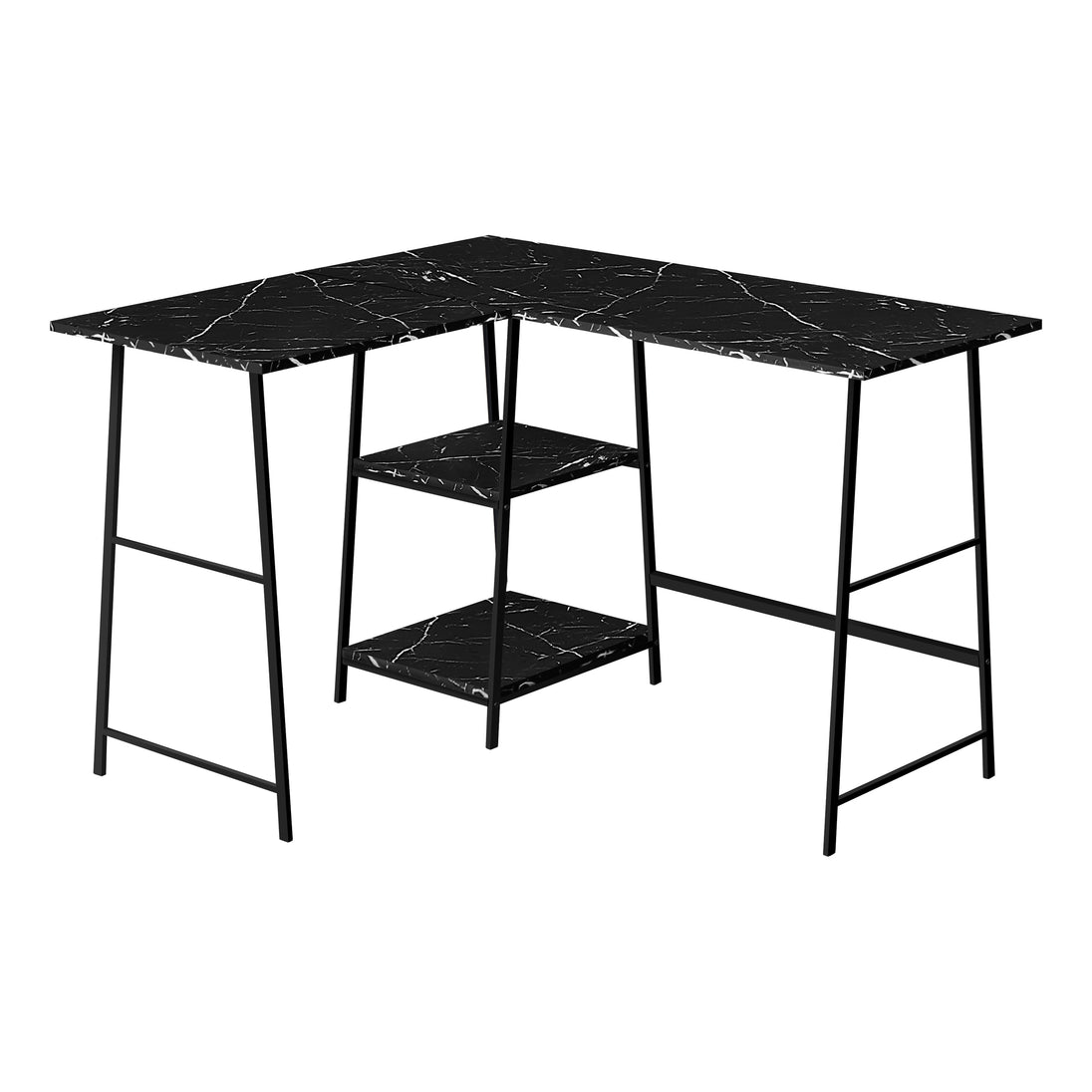 I 7594 Computer Desk - 48"L / Black Marble / Black Metal Corner - Furniture Depot