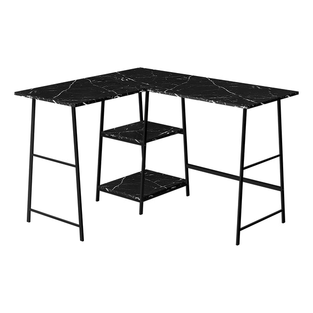 I 7594 Computer Desk - 48"L / Black Marble / Black Metal Corner - Furniture Depot