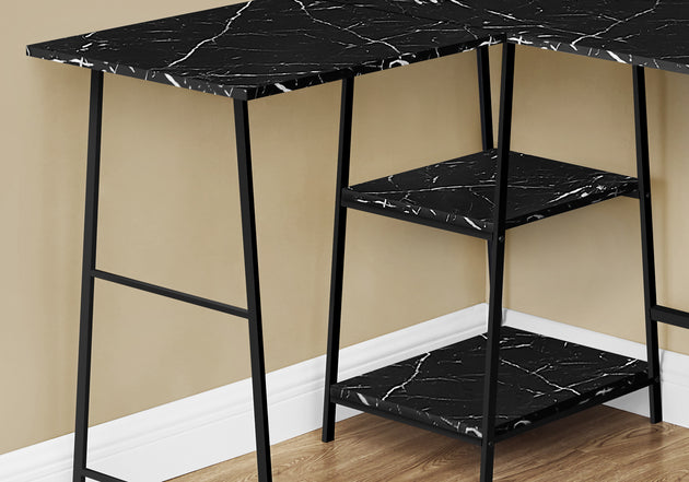 I 7594 Computer Desk - 48"L / Black Marble / Black Metal Corner - Furniture Depot