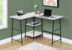 I 7595 Computer Desk - 48"L / White Marble / Black Metal Corner - Furniture Depot