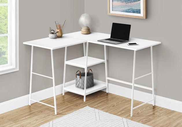 I 7596 Computer Desk - 48"L / White Top / White Metal Corner - Furniture Depot
