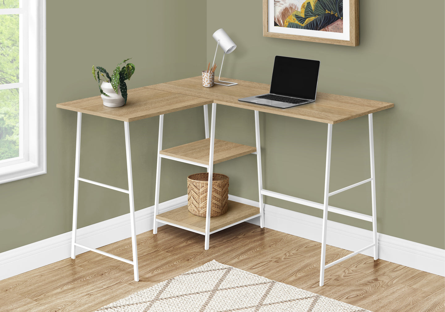 I 7597 Computer Desk - 48"L / Natural Top / White Metal Corner - Furniture Depot