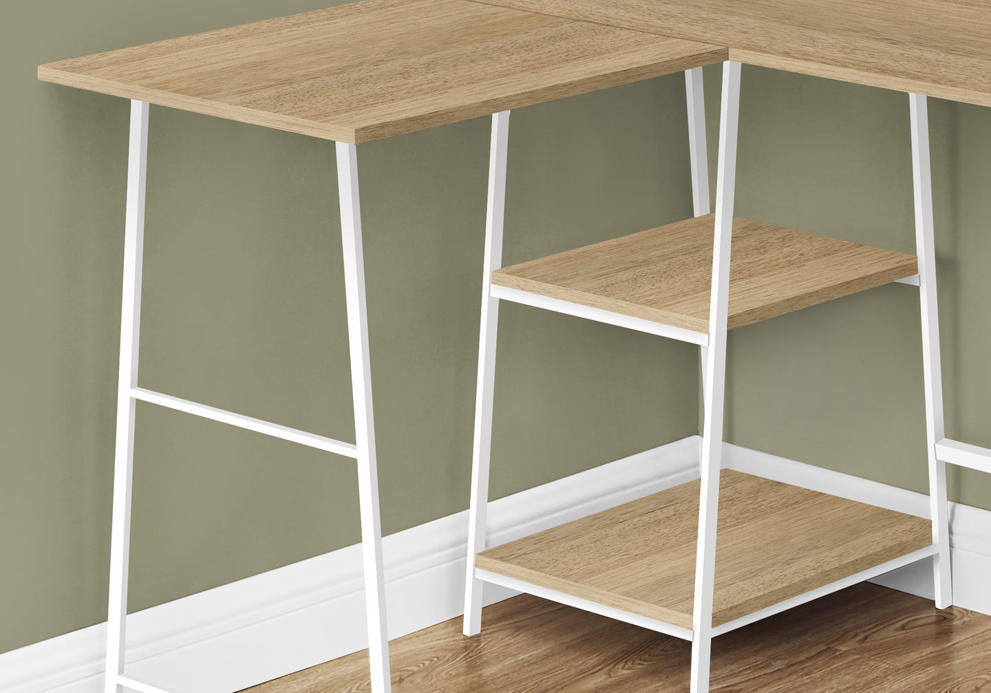 I 7597 Computer Desk - 48"L / Natural Top / White Metal Corner - Furniture Depot