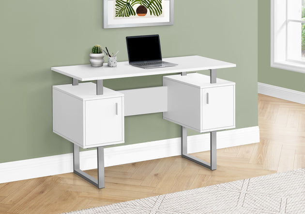 I 7605 Computer Desk - 48"L / White / Silver Metal - Furniture Depot