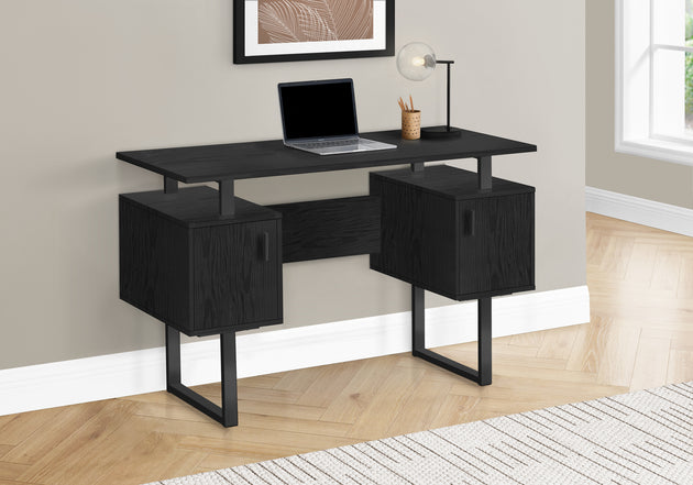 I 7606 Computer Desk - 48"L / Black Oak / Black Metal - Furniture Depot