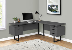 I 7615 Computer Desk - 70"L / Modern Grey / Black Metal / L/R - Furniture Depot
