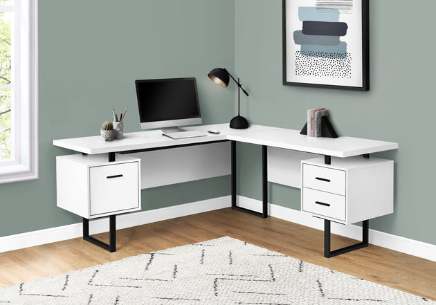 I 7616 Computer Desk - 70"L / White / Black Metal / L/R Face - Furniture Depot