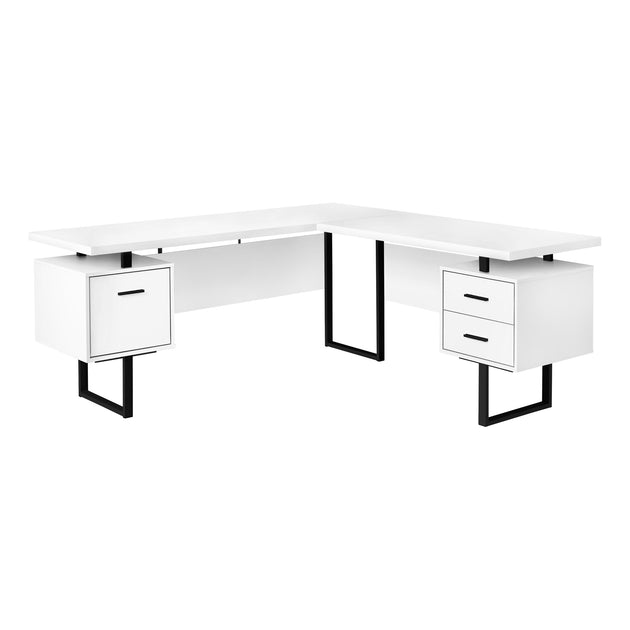 I 7616 Computer Desk - 70"L / White / Black Metal / L/R Face - Furniture Depot