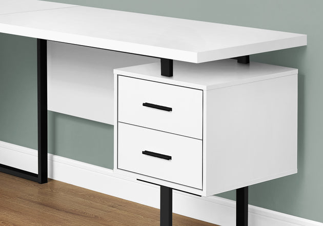 I 7616 Computer Desk - 70"L / White / Black Metal / L/R Face - Furniture Depot