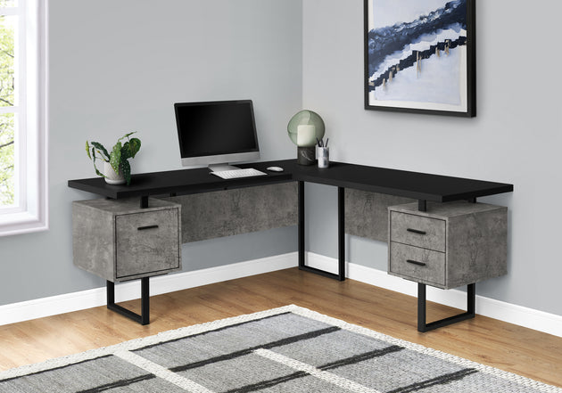 I 7617 Computer Desk - 70"L / Black/ Concrete/ Black Metal / L/R - Furniture Depot
