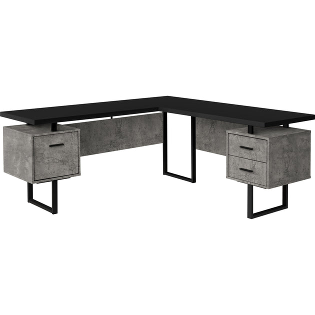 I 7617 Computer Desk - 70"L / Black/ Concrete/ Black Metal / L/R - Furniture Depot