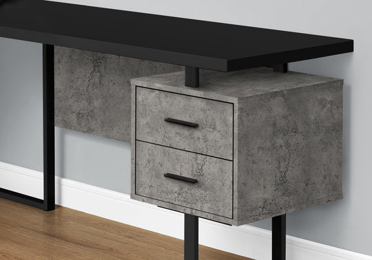 I 7617 Computer Desk - 70"L / Black/ Concrete/ Black Metal / L/R - Furniture Depot