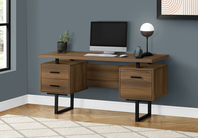I 7625 Computer Desk - 60"L / Walnut / Black Metal - Furniture Depot