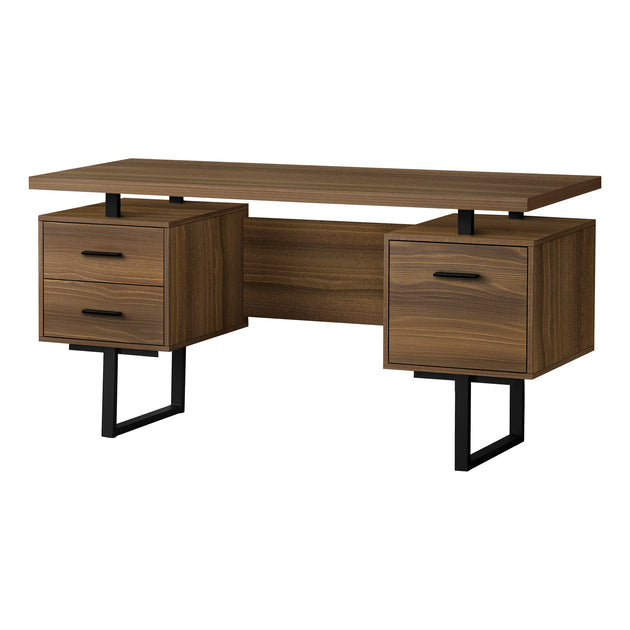 I 7625 Computer Desk - 60"L / Walnut / Black Metal - Furniture Depot