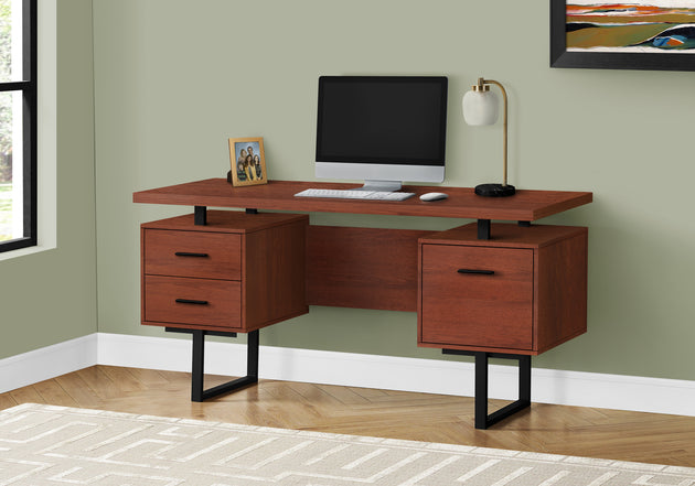 I 7626 Computer Desk - 60"L / Cherry / Black Metal - Furniture Depot