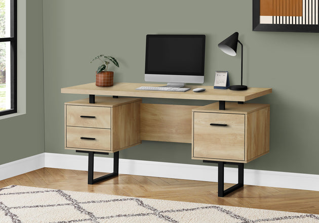 I 7628 Computer Desk - 60"L / Natural / Black Metal - Furniture Depot