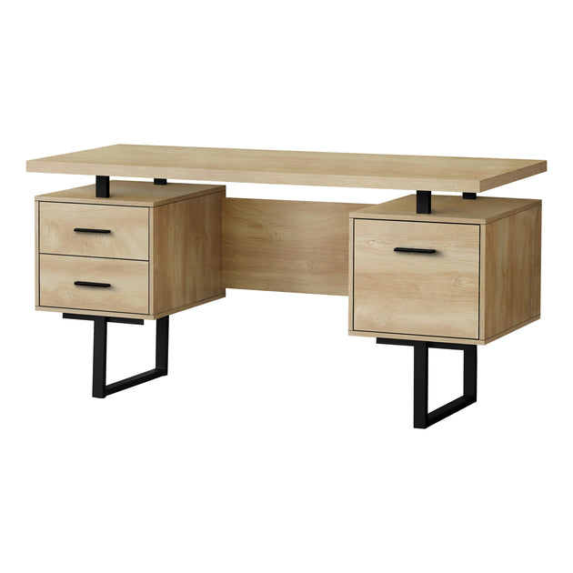 I 7628 Computer Desk - 60"L / Natural / Black Metal - Furniture Depot