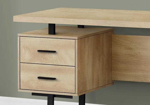 I 7628 Computer Desk - 60"L / Natural / Black Metal - Furniture Depot