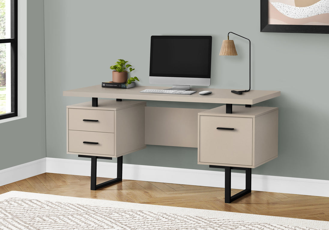 I 7629 Computer Desk - 60"L / Modern Taupe / Black Metal - Furniture Depot