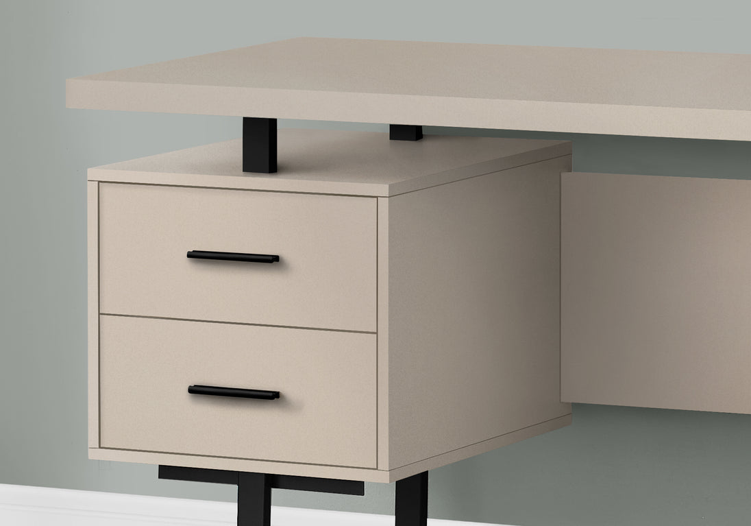 I 7629 Computer Desk - 60"L / Modern Taupe / Black Metal - Furniture Depot