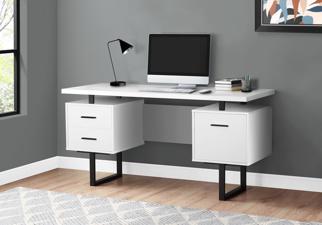 I 7631 Computer Desk - 60"L / White / Black Metal - Furniture Depot (7881145876728)