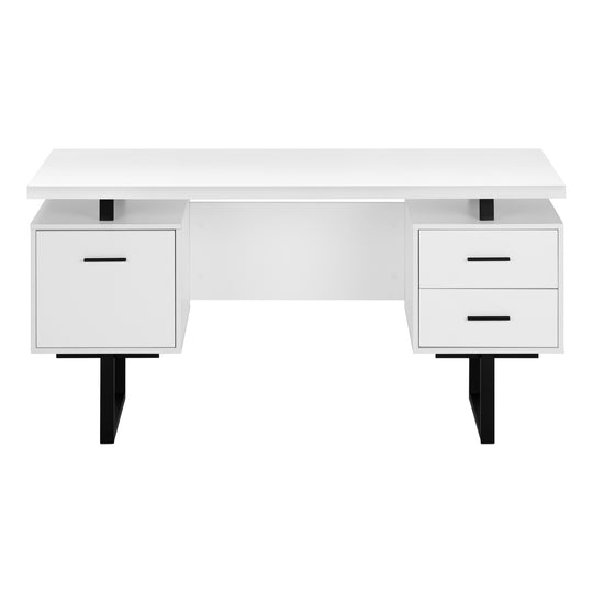 I 7631 Computer Desk - 60"L / White / Black Metal - Furniture Depot (7881145876728)