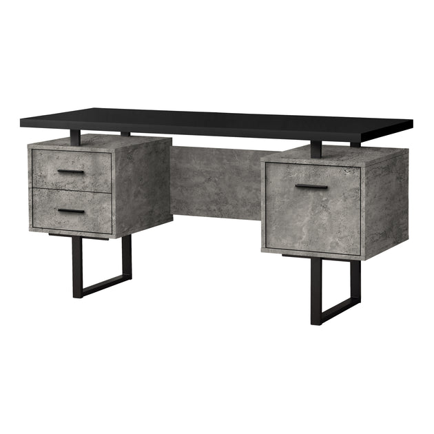 I 7632 Computer Desk - 60"L / Black/Grey Concrete/ Silver Metal - Furniture Depot